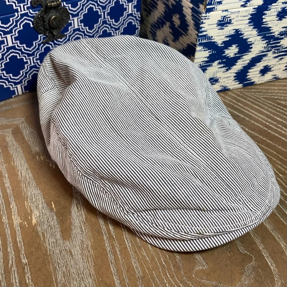Toddler Boys Blue & White Seersucker Stripe Newsboy Cap Hat